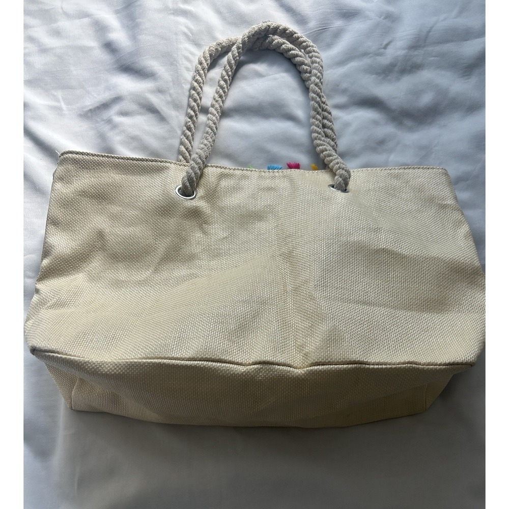 Beach Bag Woven Straw Tote With Zip Up Closure, Rope Handles N Colorful Tassel - Picture 2 of 4